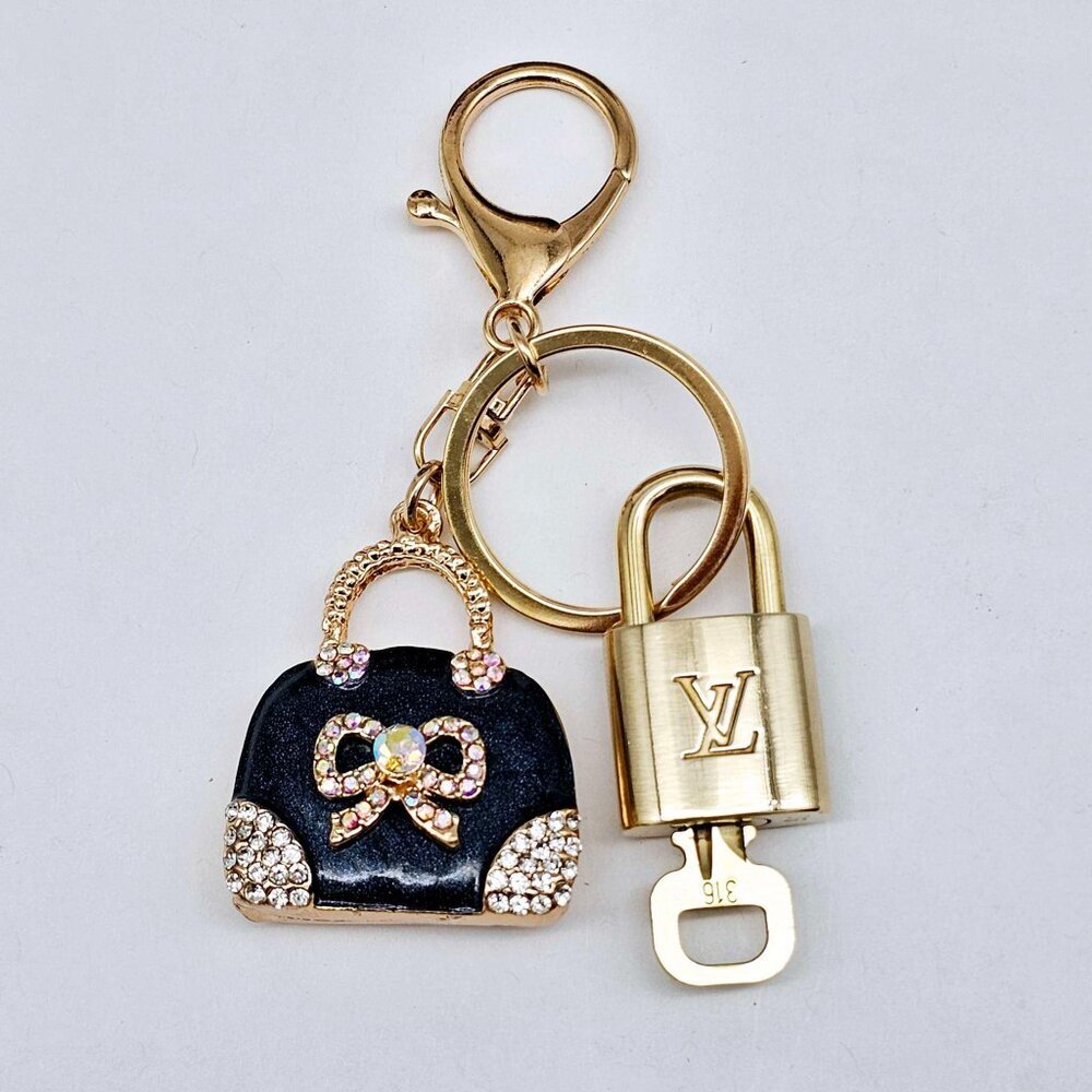 LV Authentic Gold Lock & Key 🔑 Luxury Bag Charm w/ Unbranded Bag Keychain
